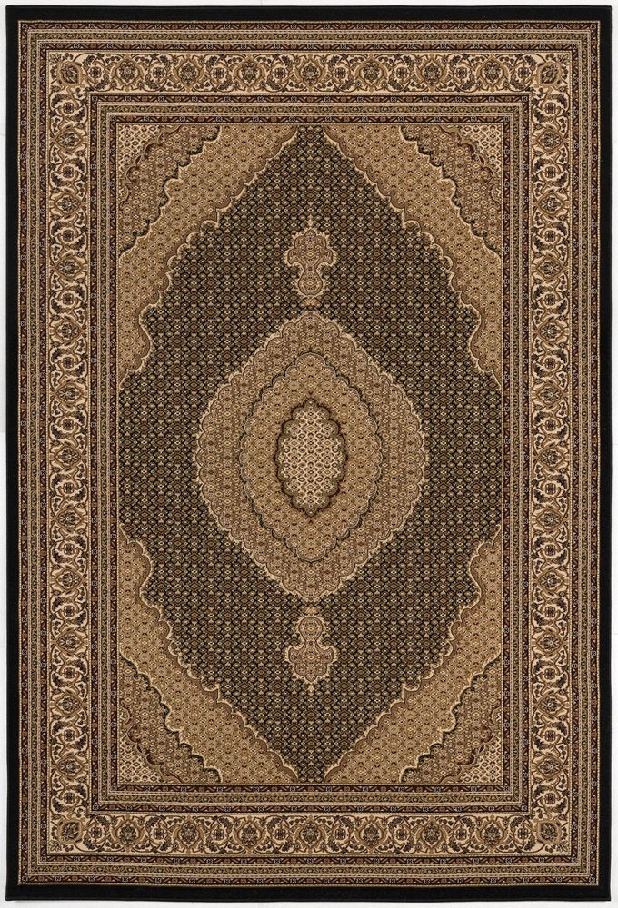 10' X 13' Beige and Black Oriental Washable Non Skid Area Rug