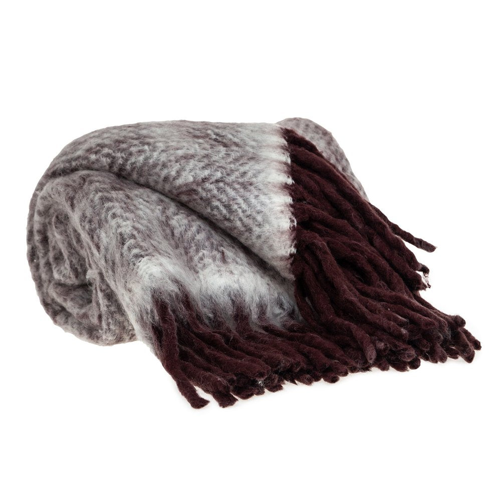 52" X 67" Dark Purple Woven Wool Blend Chevron Throw Blanket with Fringe