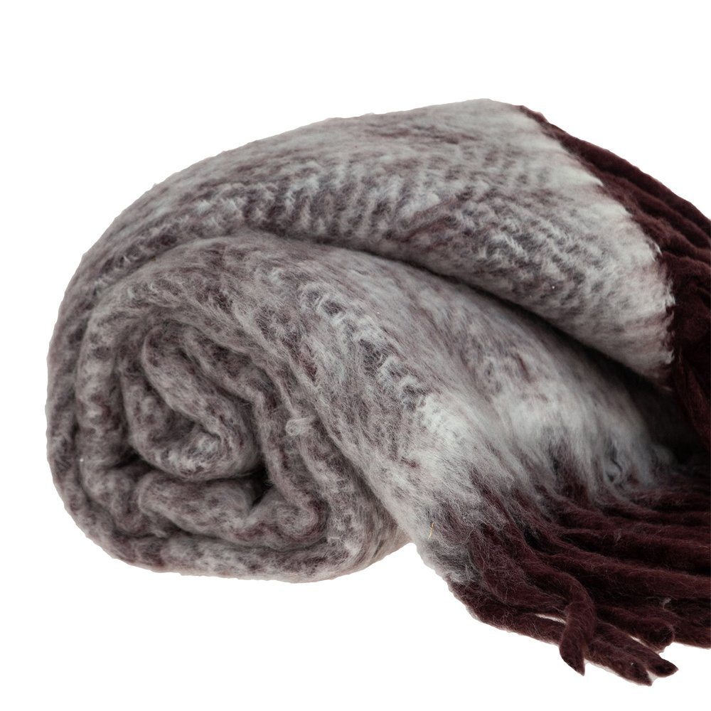 52" X 67" Dark Purple Woven Wool Blend Chevron Throw Blanket with Fringe