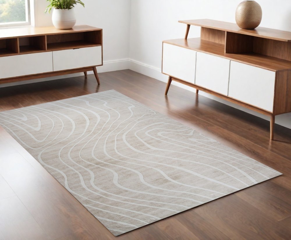 4' X 6' Beige and Ivory Abstract Distressed Area Rug