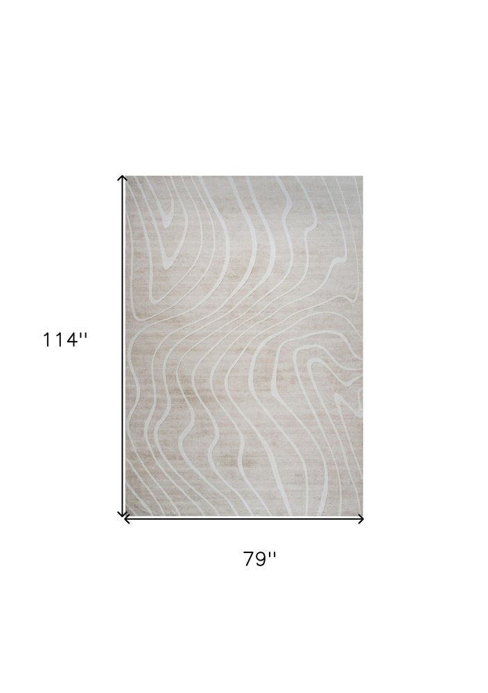 7' X 10' Beige and Ivory Abstract Distressed Area Rug