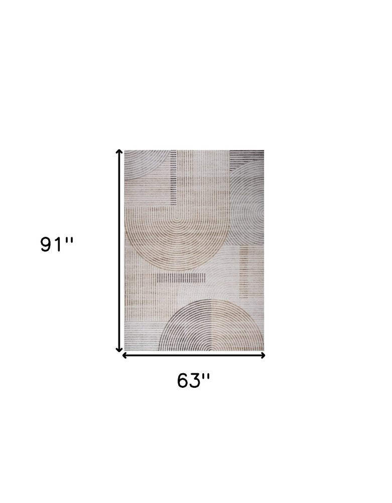 5' X 8' Beige and Brown Abstract Distressed Area Rug