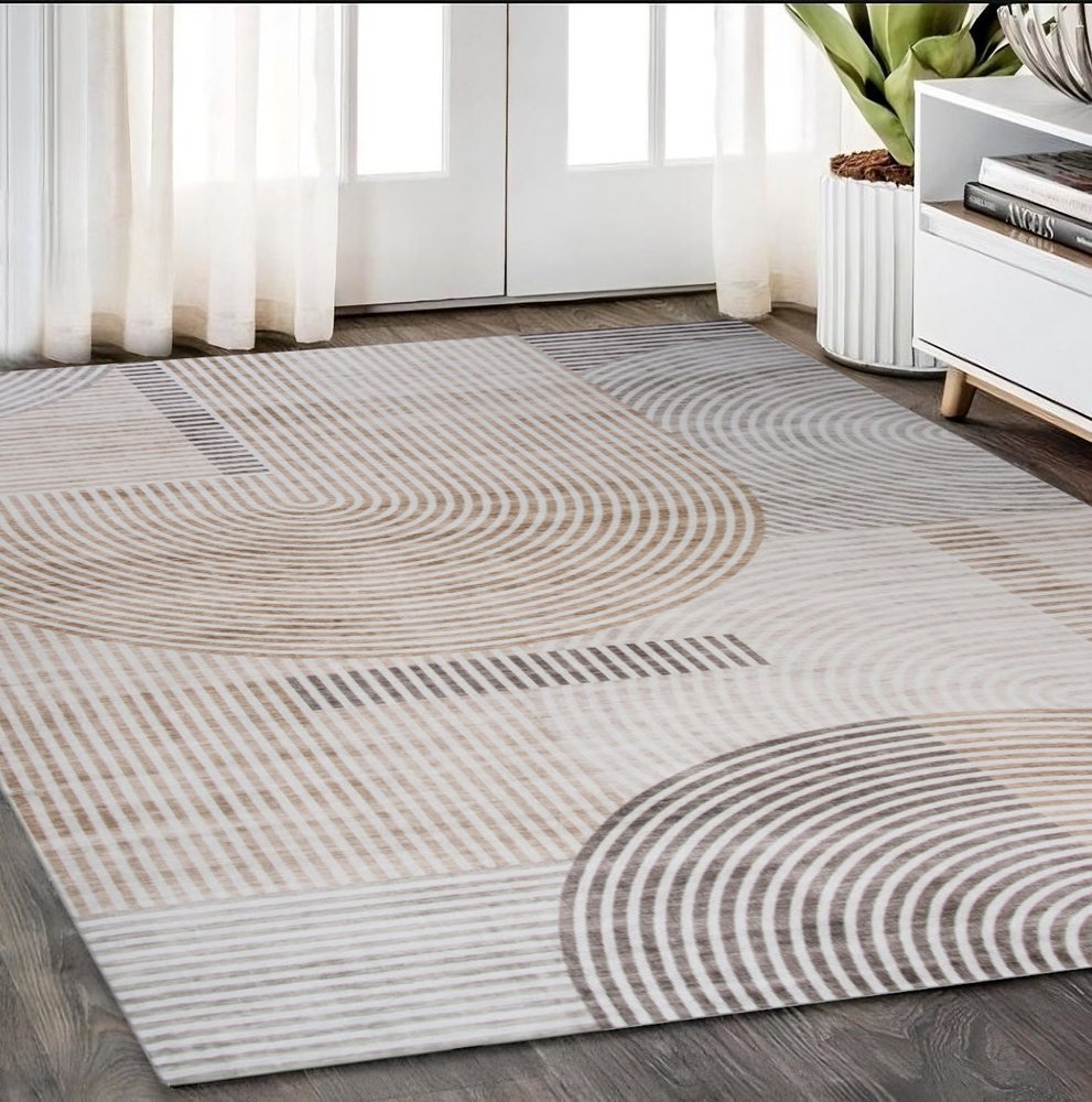 5' X 8' Beige and Brown Abstract Distressed Area Rug