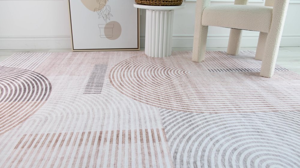 5' X 8' Beige and Brown Abstract Distressed Area Rug