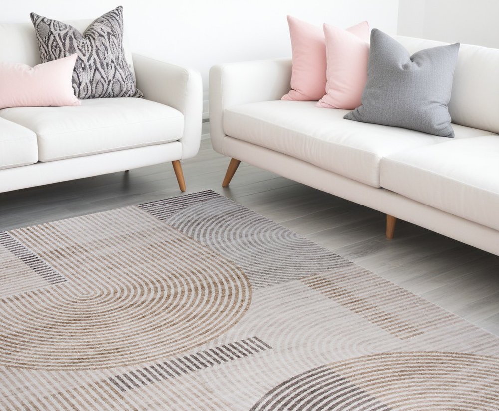 7' X 10' Beige and Brown Abstract Distressed Area Rug