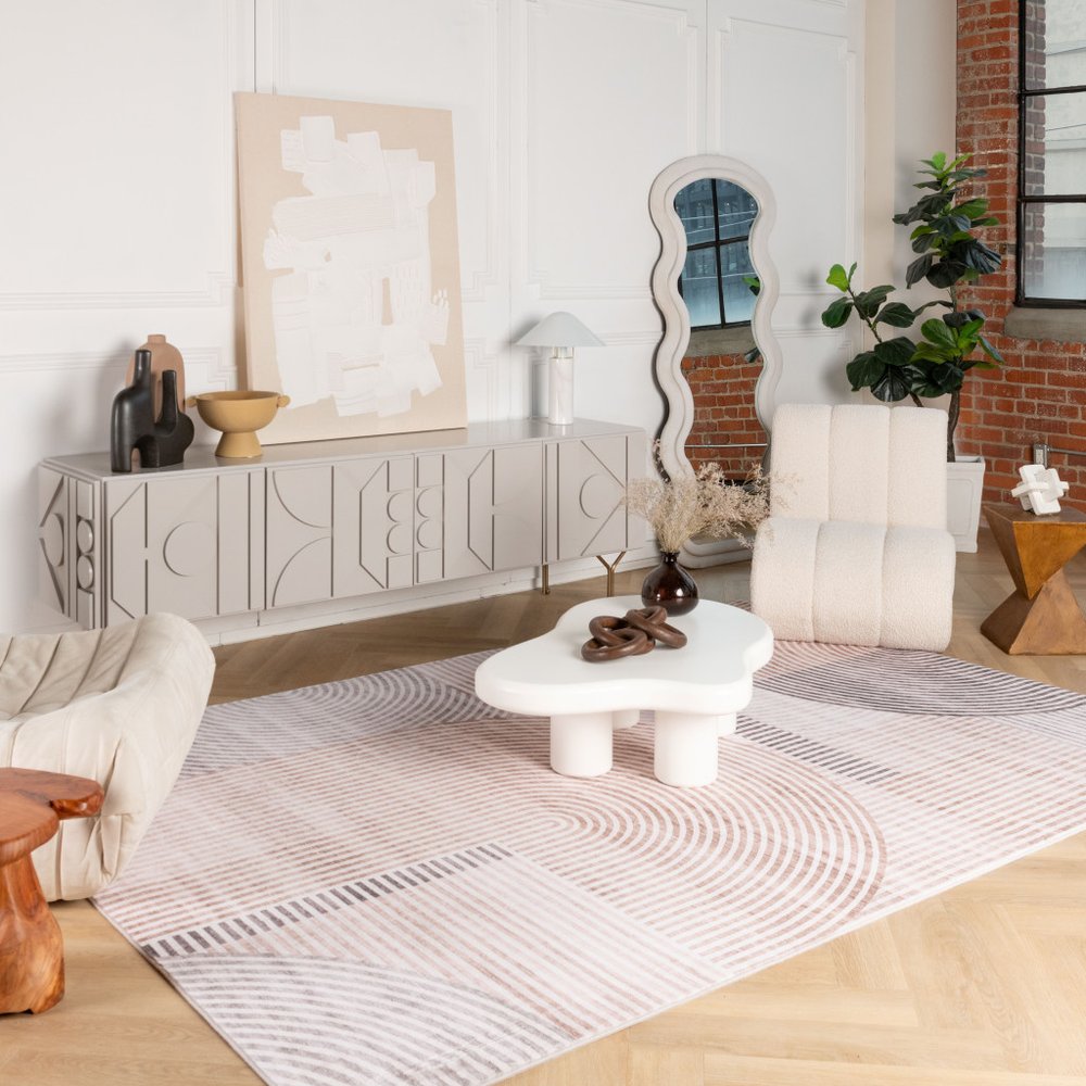 7' X 10' Beige and Brown Abstract Distressed Area Rug