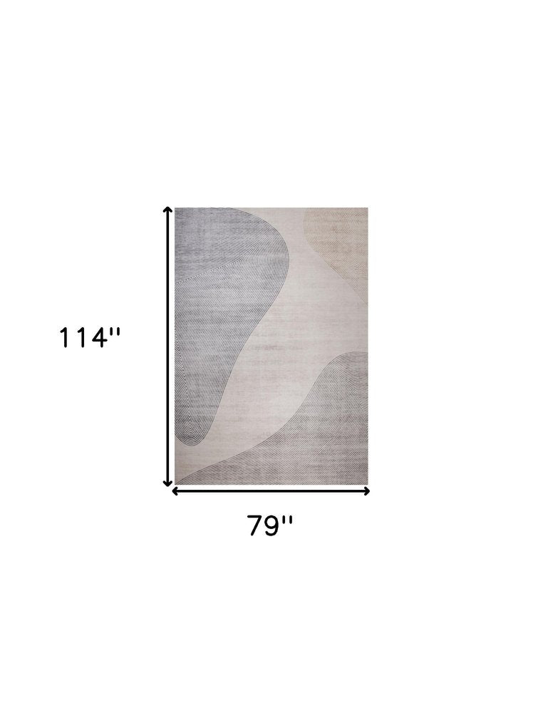 7' X 10' Beige and Brown Abstract Distressed Area Rug