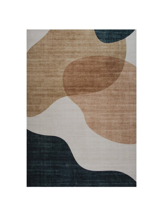 5' X 8' Beige and Green Abstract Distressed Area Rug
