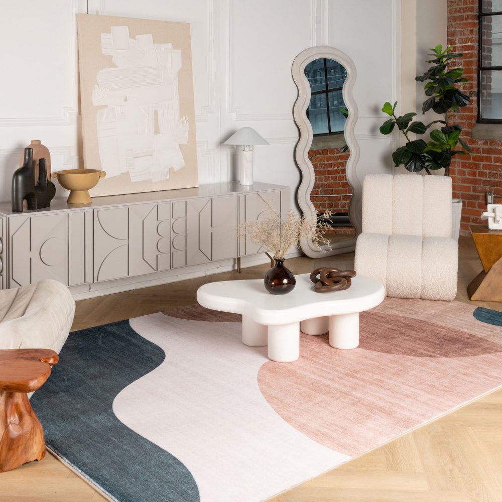 5' X 8' Beige and Green Abstract Distressed Area Rug