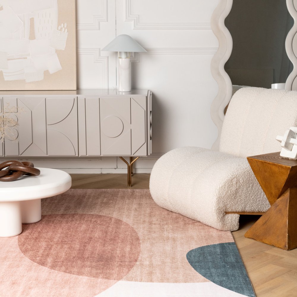 5' X 8' Beige and Green Abstract Distressed Area Rug