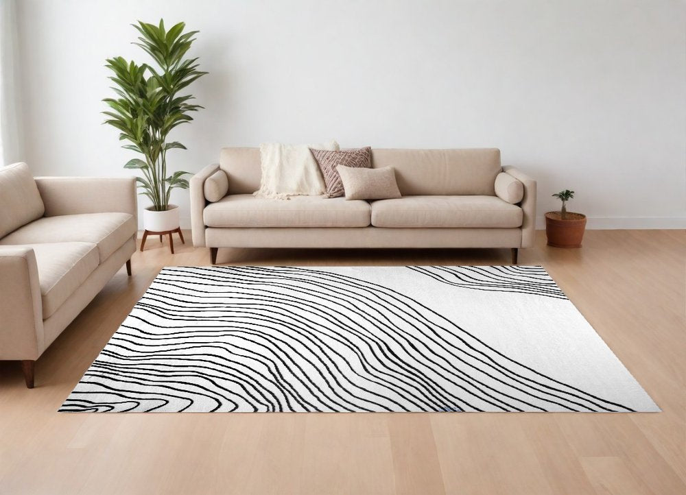 7' X 10' Black and White Abstract Distressed Area Rug