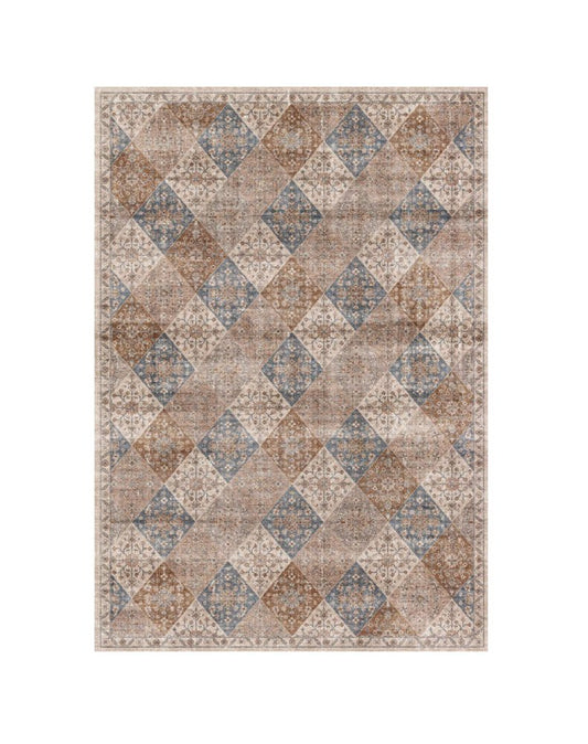 4' X 6' Brown and Blue Floral Distressed Area Rug