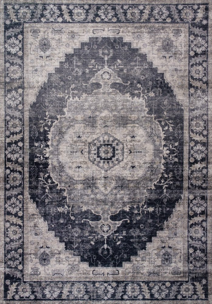 4' X 6' Black and Gray Oriental Area Rug