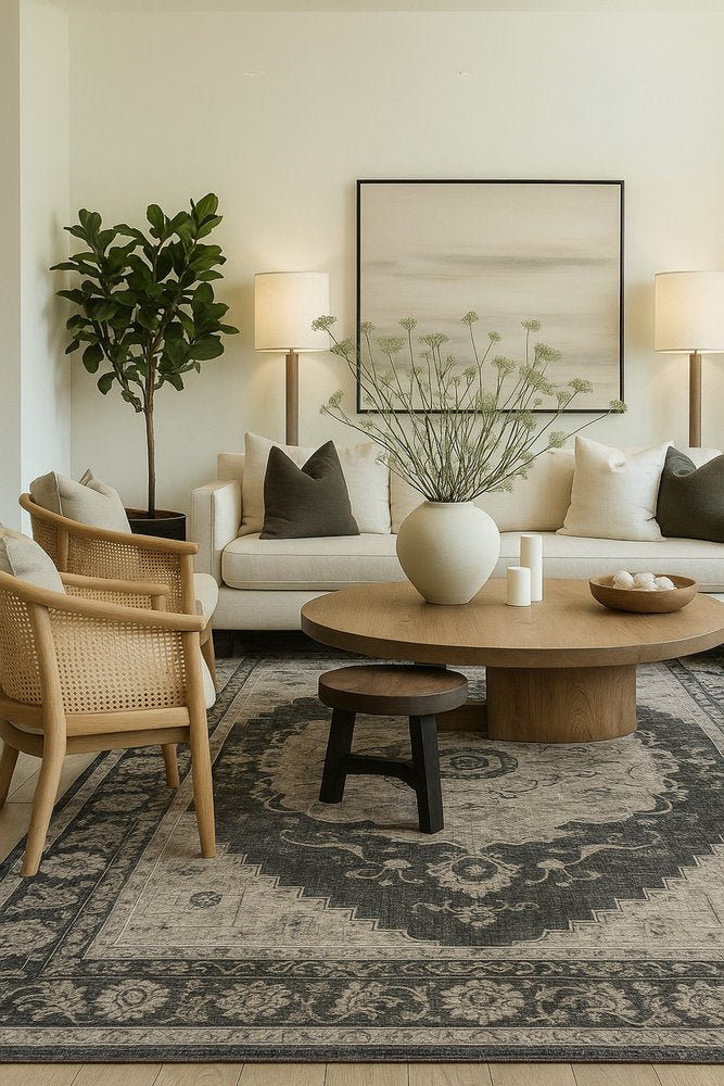 4' X 6' Black and Gray Oriental Area Rug