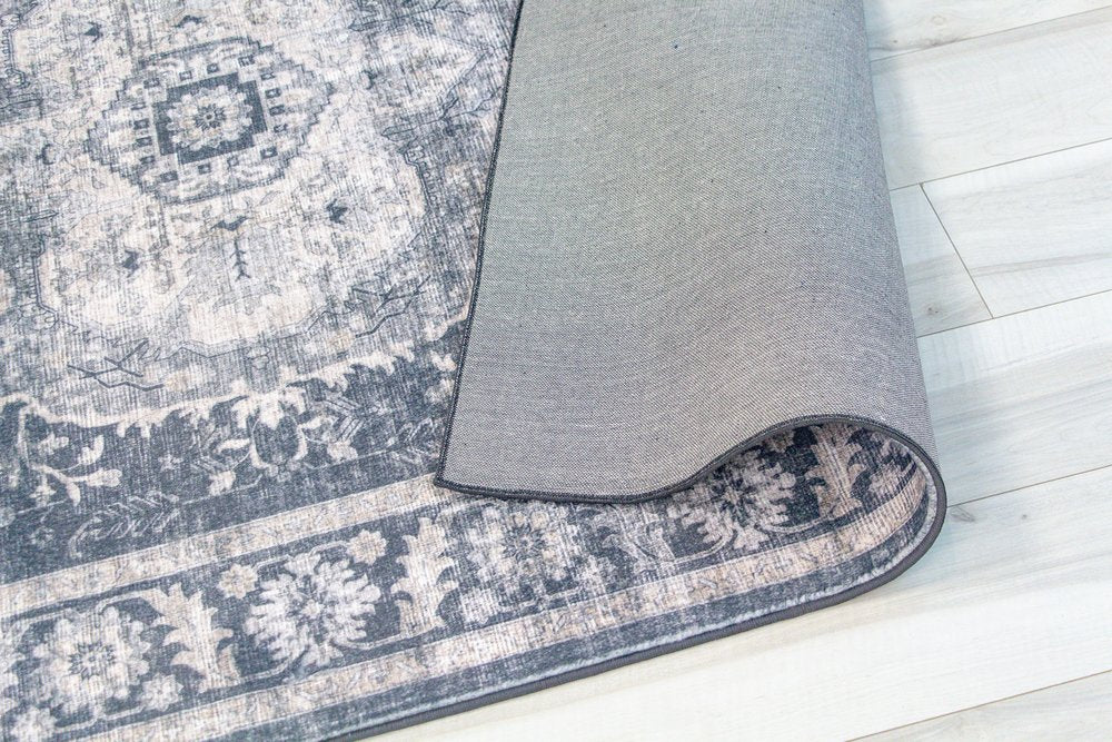 7' X 10' Black and Gray Oriental Area Rug