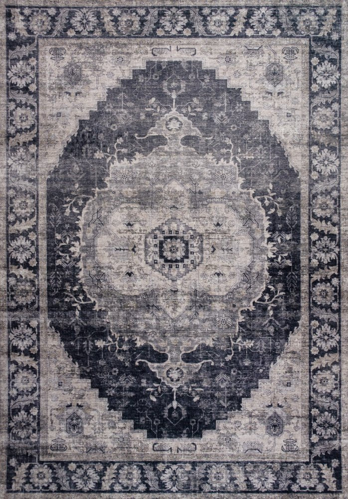 7' X 10' Black and Gray Oriental Area Rug