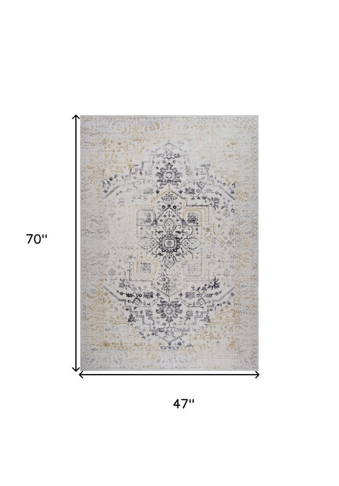 4' X 6' Gray and Gold Oriental Area Rug