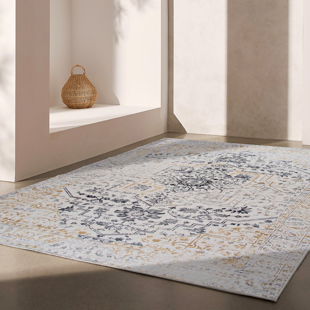 4' X 6' Gray and Gold Oriental Area Rug