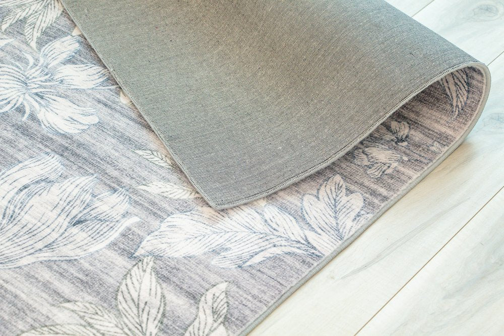 4' X 6' Gray and Beige Floral Area Rug