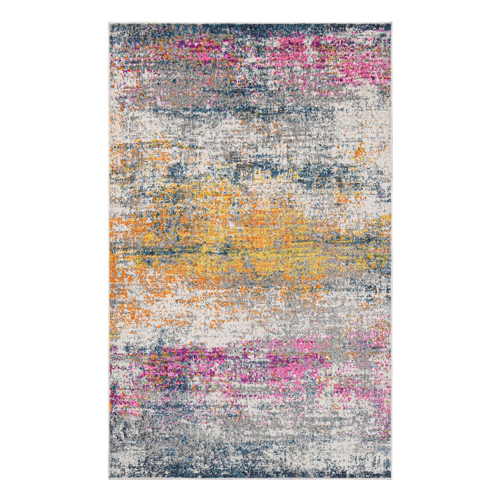 5' X 7' Orange Pink And Gray Area Rug