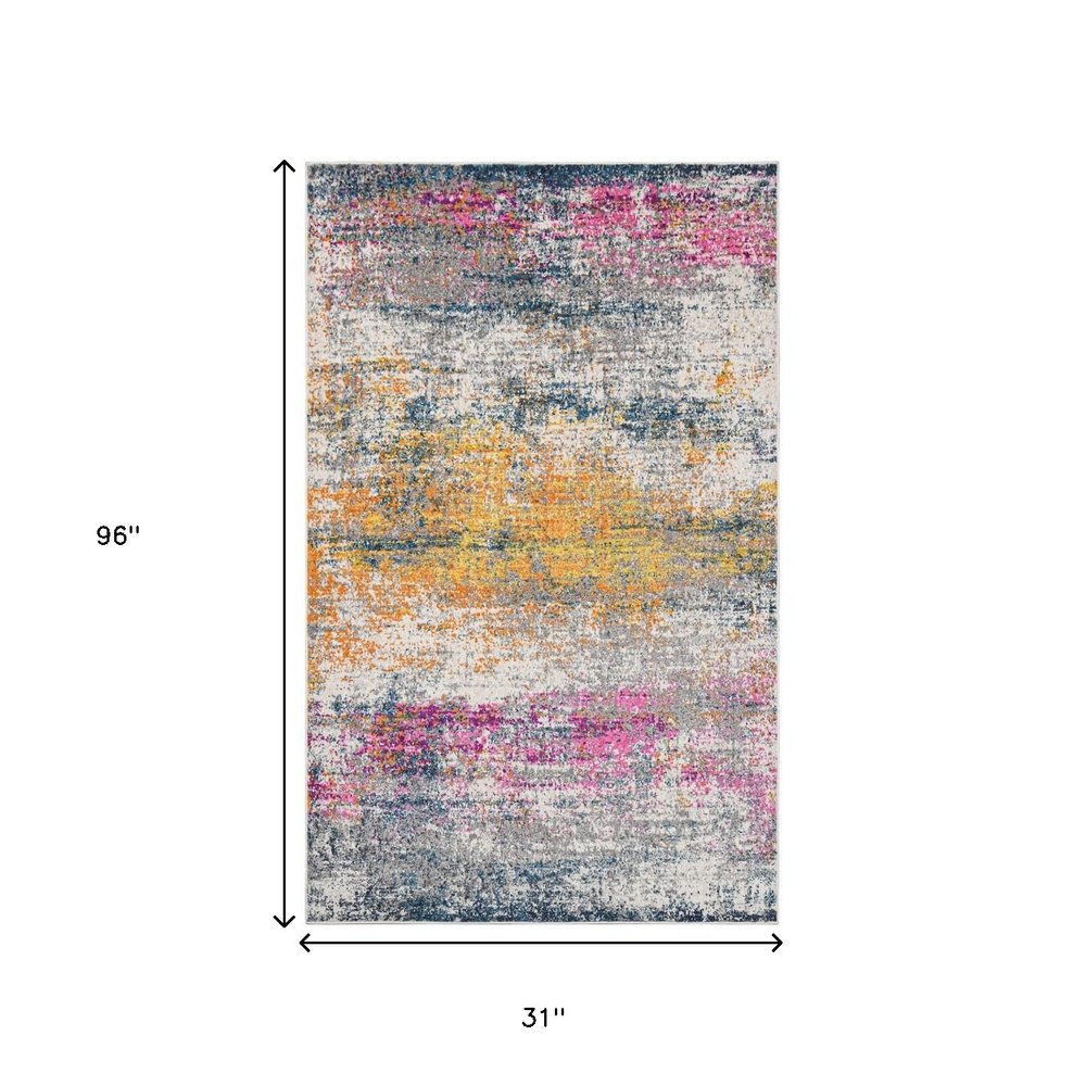 5' X 7' Orange Pink And Gray Area Rug