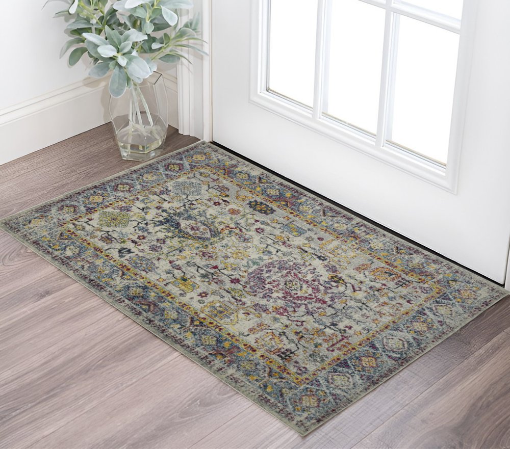 5' X 7' Gray Blue And Purple Area Rug