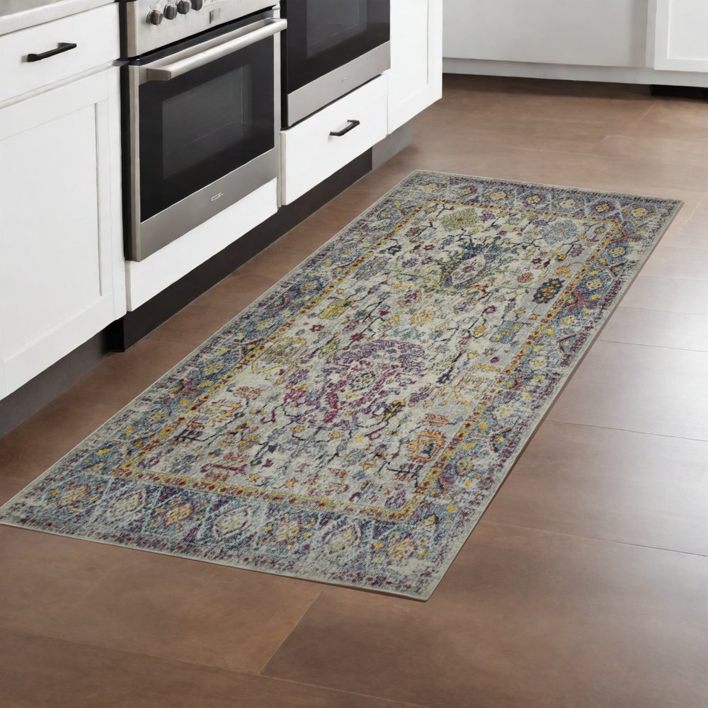 5' X 7' Gray Blue And Purple Area Rug