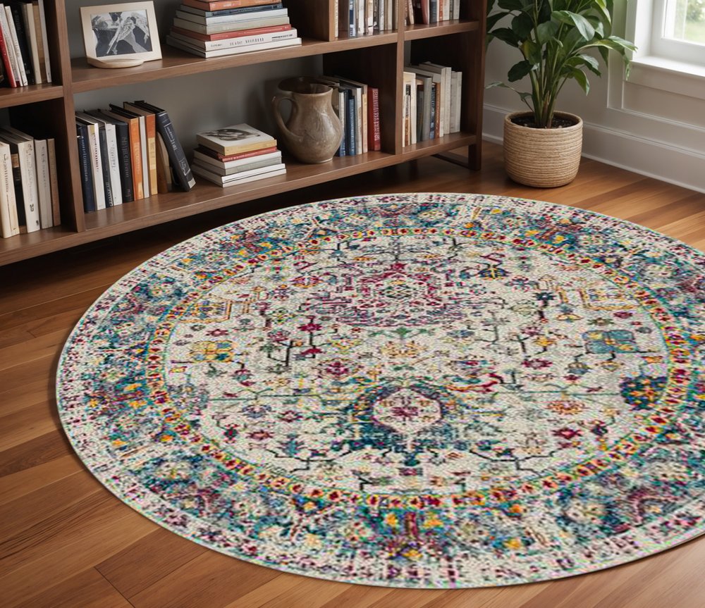 5' X 7' Gray Blue And Purple Area Rug