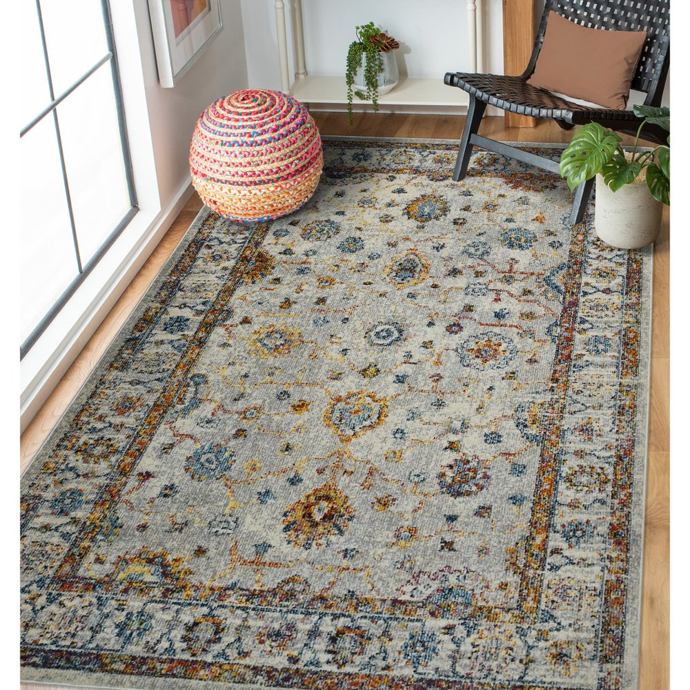 2' X 3' Gray Rust And Blue Area Rug