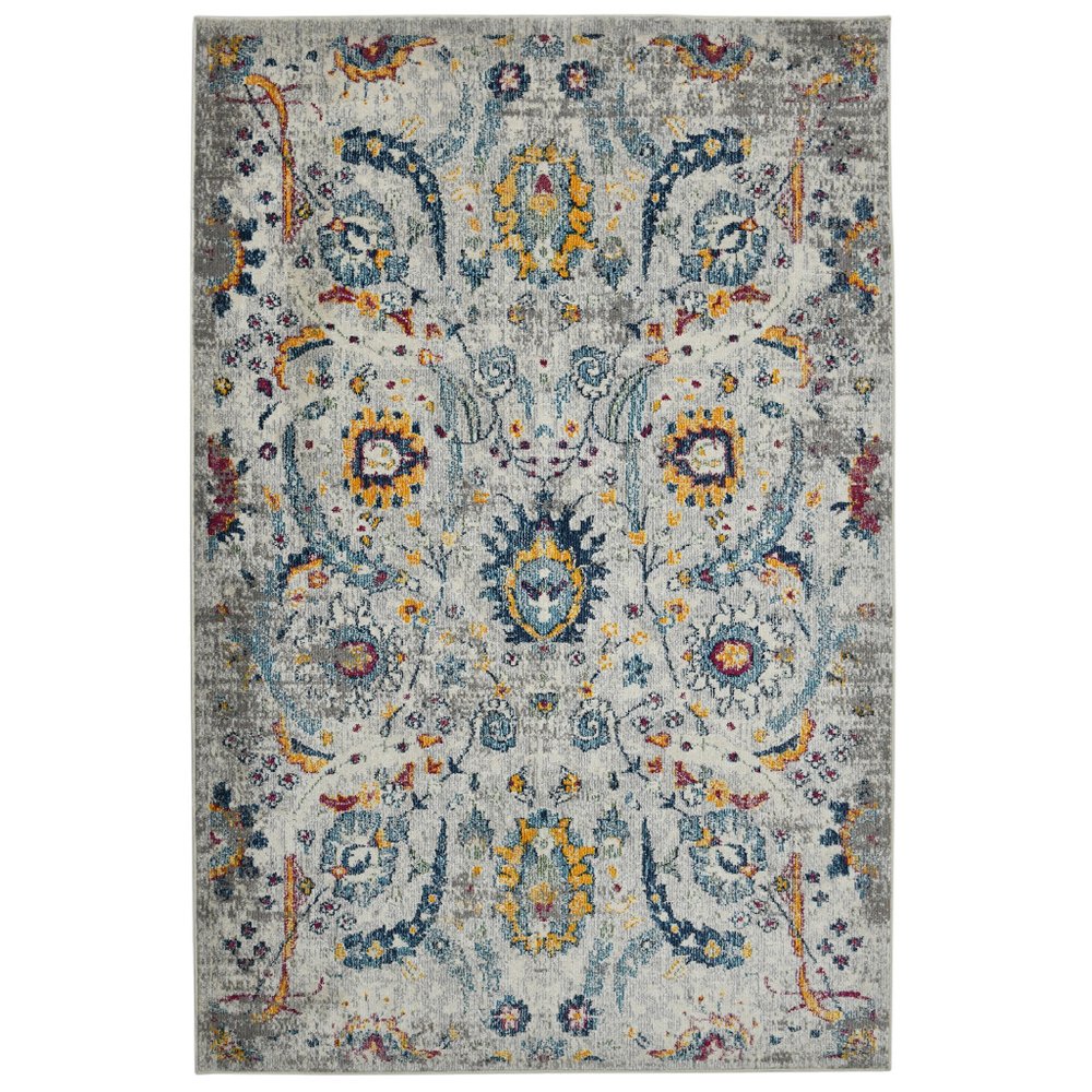 5' X 7' Gray Blue And Orange Area Rug