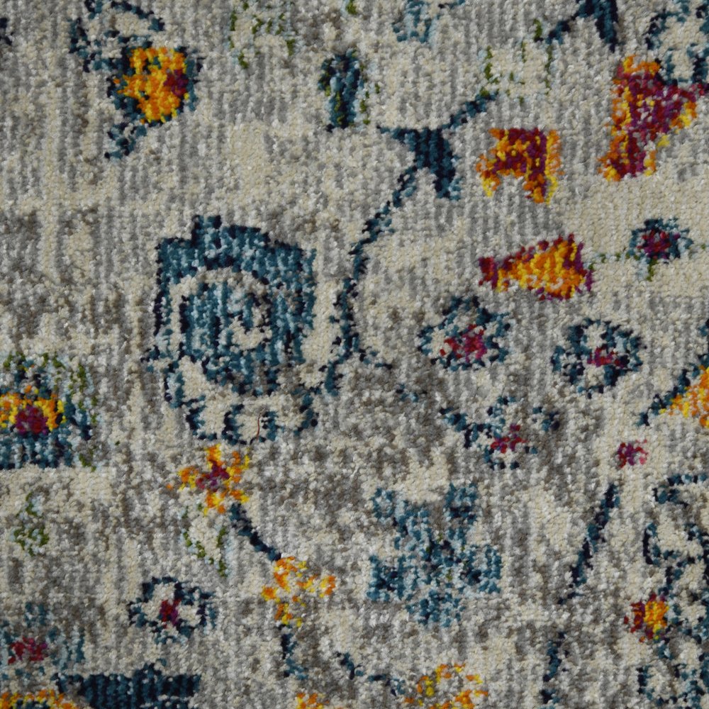 5' X 7' Gray Blue And Orange Area Rug