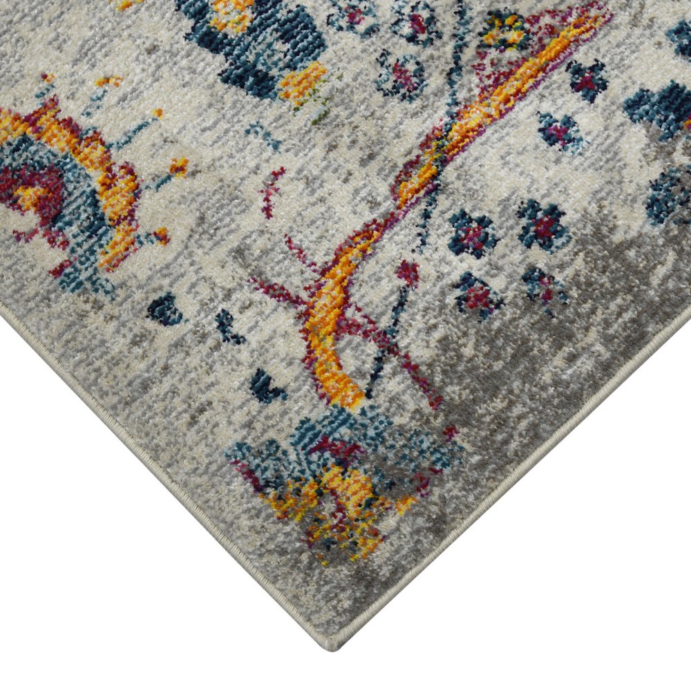 5' X 7' Gray Blue And Orange Area Rug