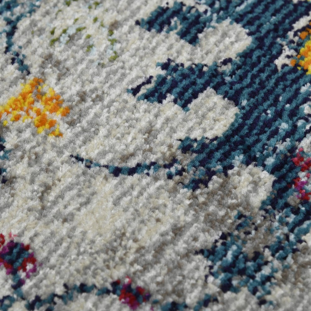 5' X 7' Gray Blue And Orange Area Rug