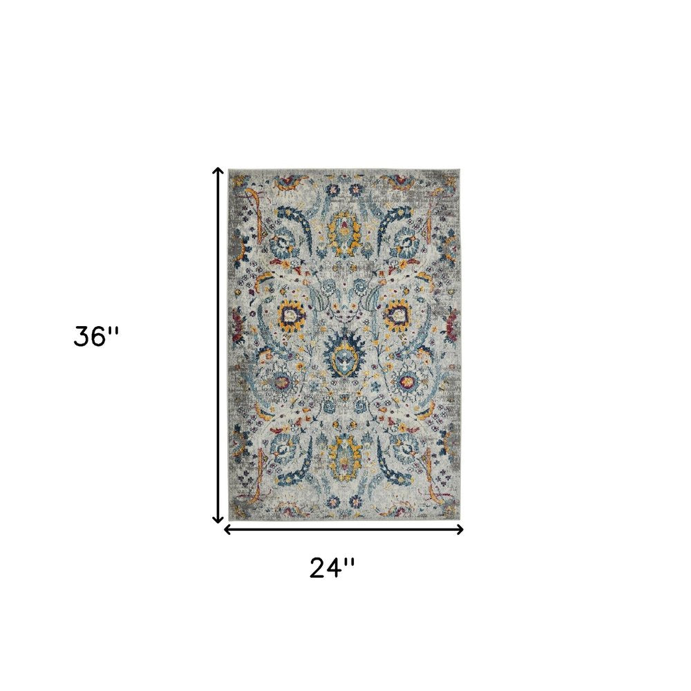 5' X 7' Gray Blue And Orange Area Rug