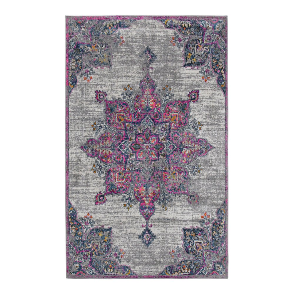 9' X 12' Pink Gray And Blue Area Rug