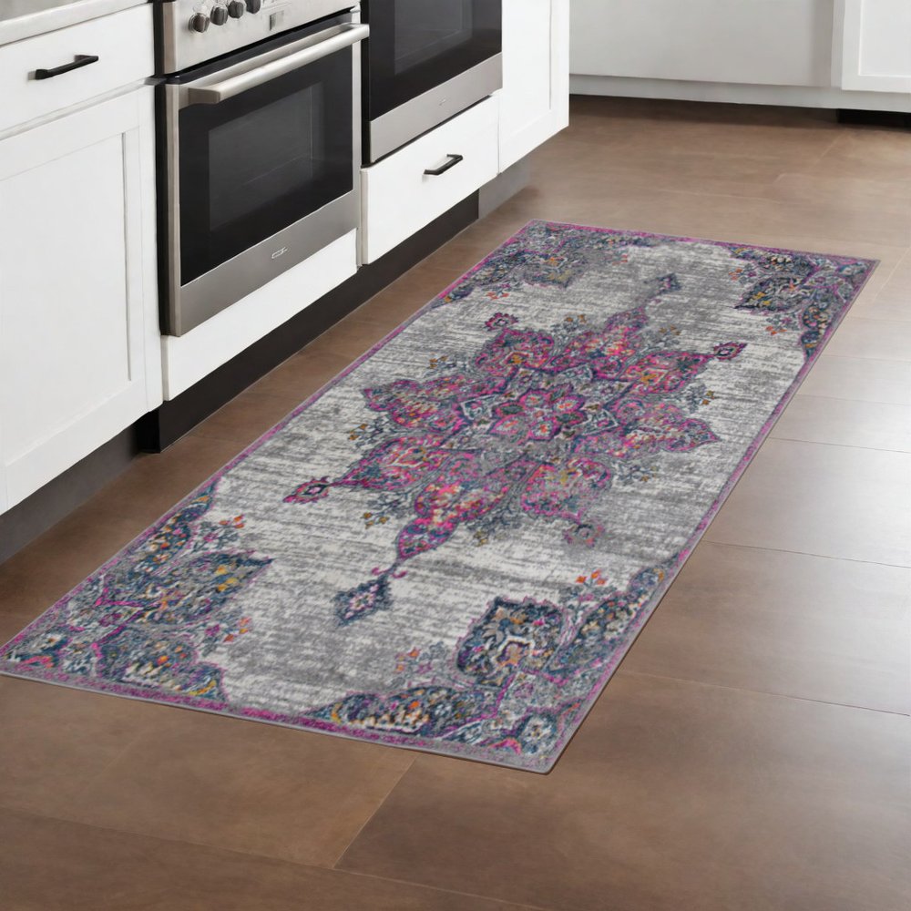 9' X 12' Pink Gray And Blue Area Rug