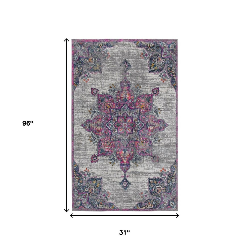 9' X 12' Pink Gray And Blue Area Rug