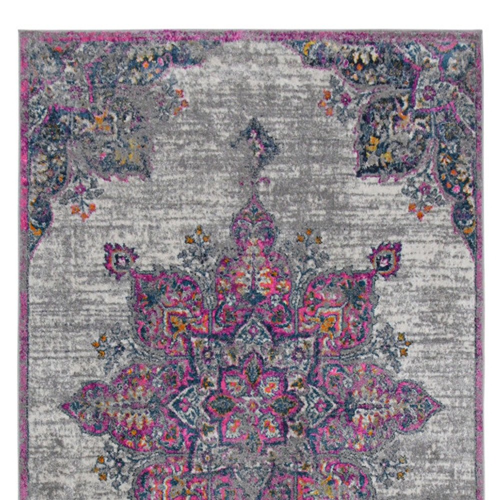 9' X 12' Pink Gray And Blue Area Rug