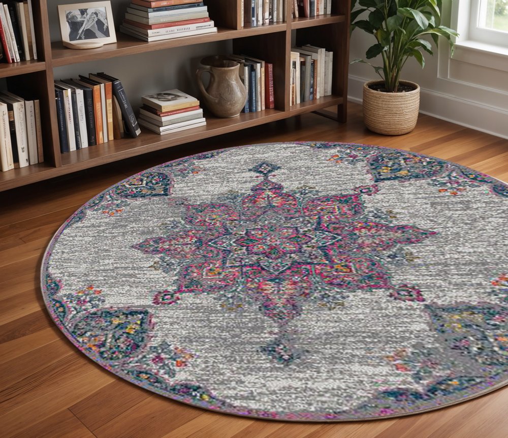 9' X 12' Pink Gray And Blue Area Rug