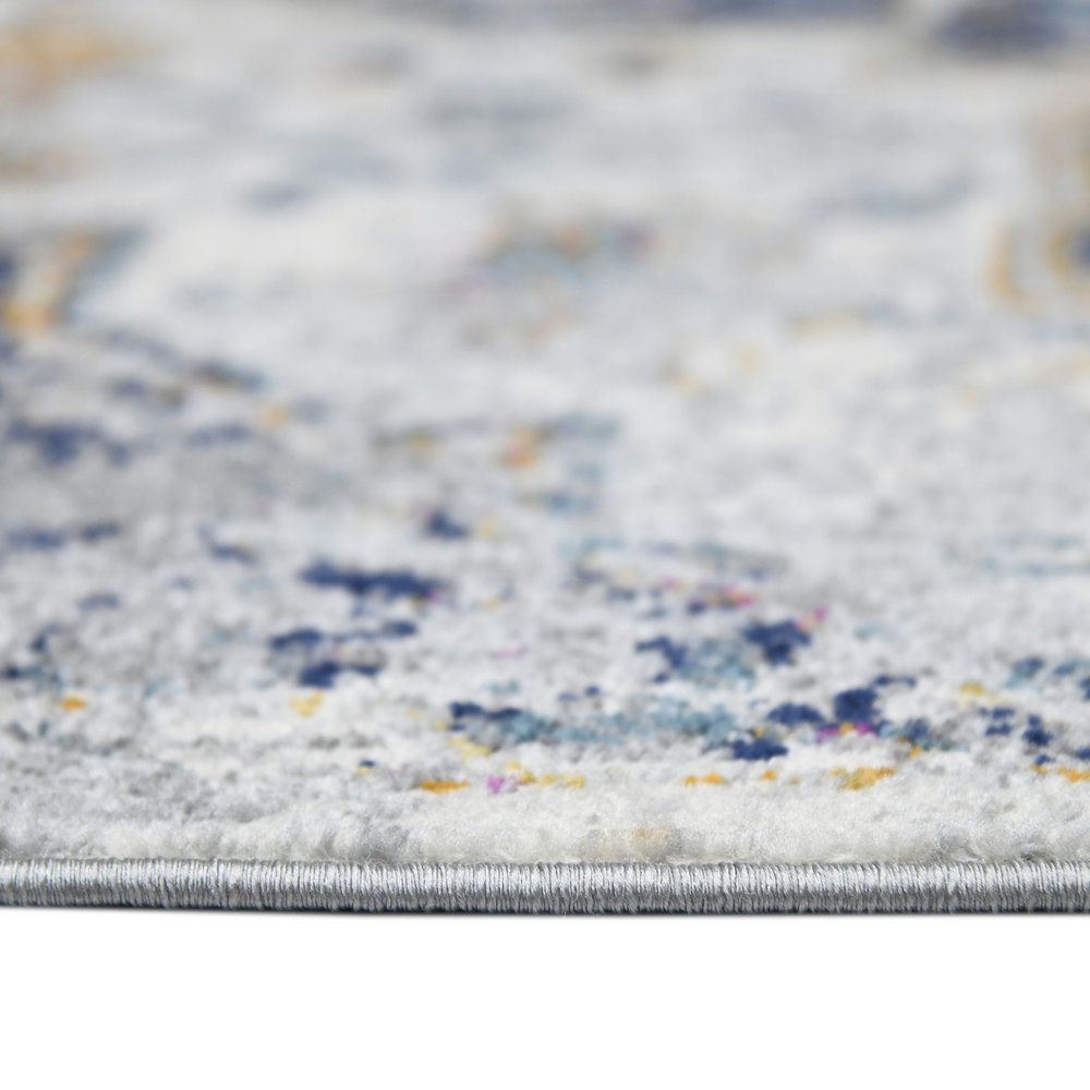 8' Gray Blue And Brown Medallion Distressed Runner Rug