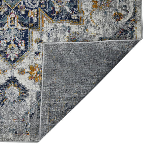 8' Gray Blue And Brown Medallion Distressed Runner Rug
