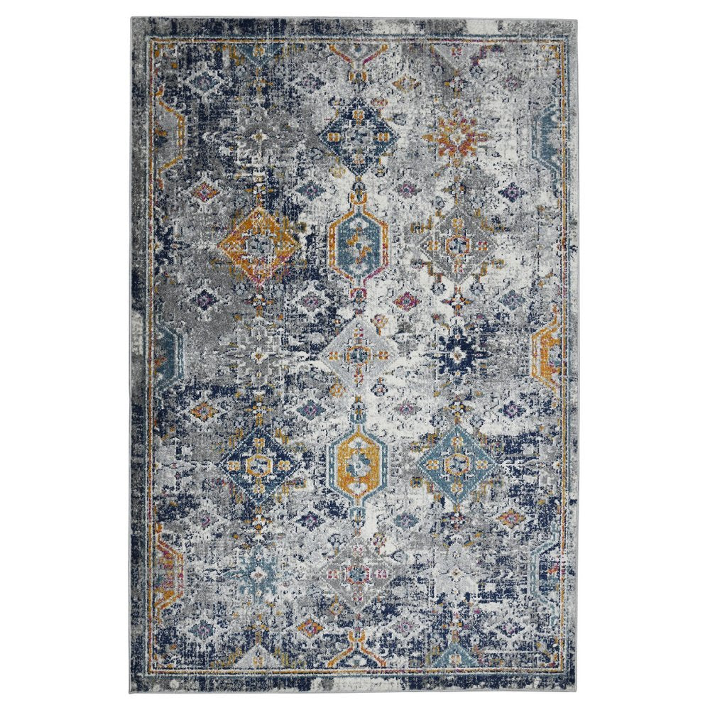 5' X 7' Blue Gray And Rust Area Rug