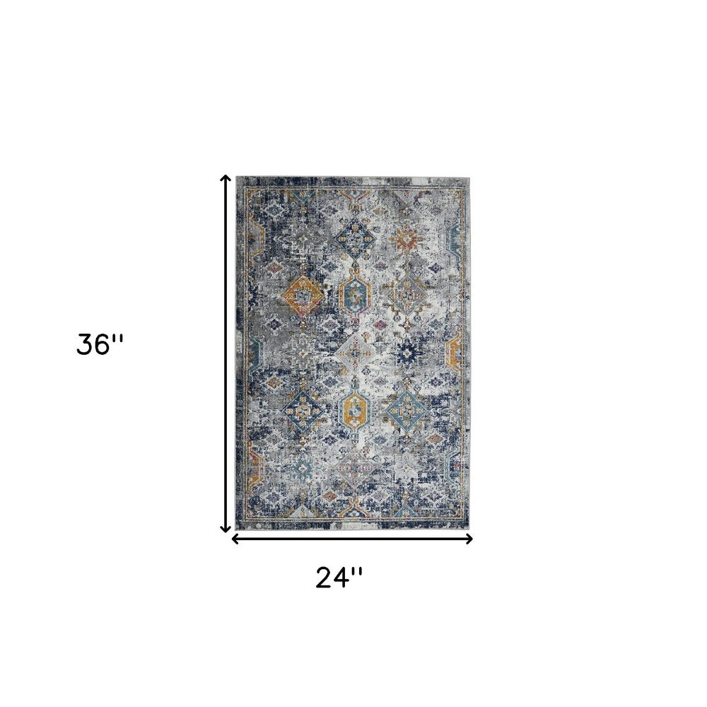 5' X 7' Blue Gray And Rust Area Rug