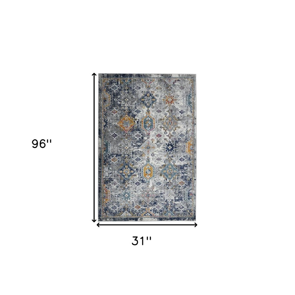 5' X 7' Blue Gray And Rust Area Rug