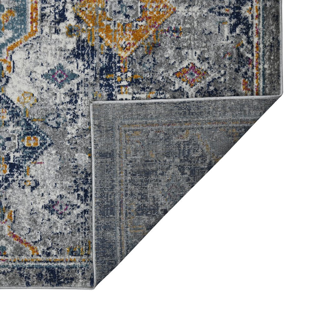 5' X 7' Blue Gray And Rust Area Rug