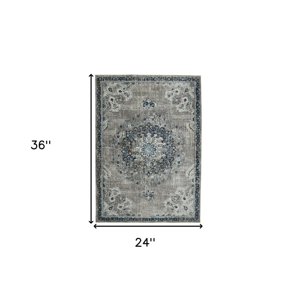 5' X 7' Teal Gray And Ivory Area Rug