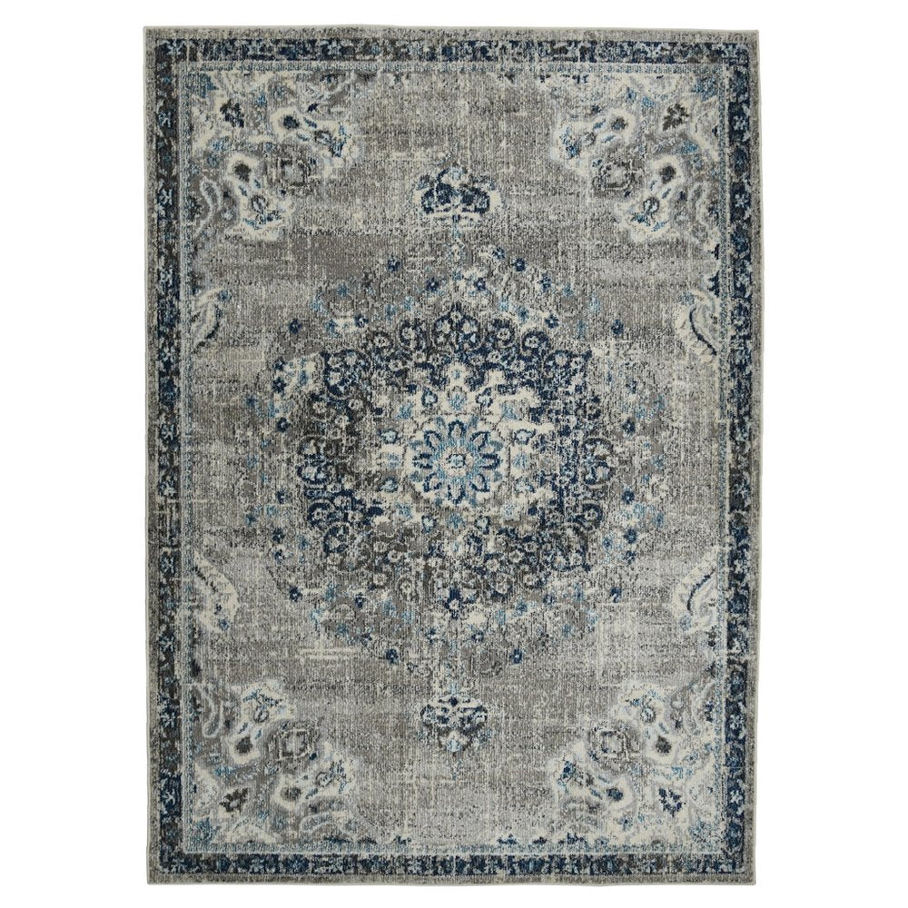 5' X 7' Teal Gray And Ivory Area Rug