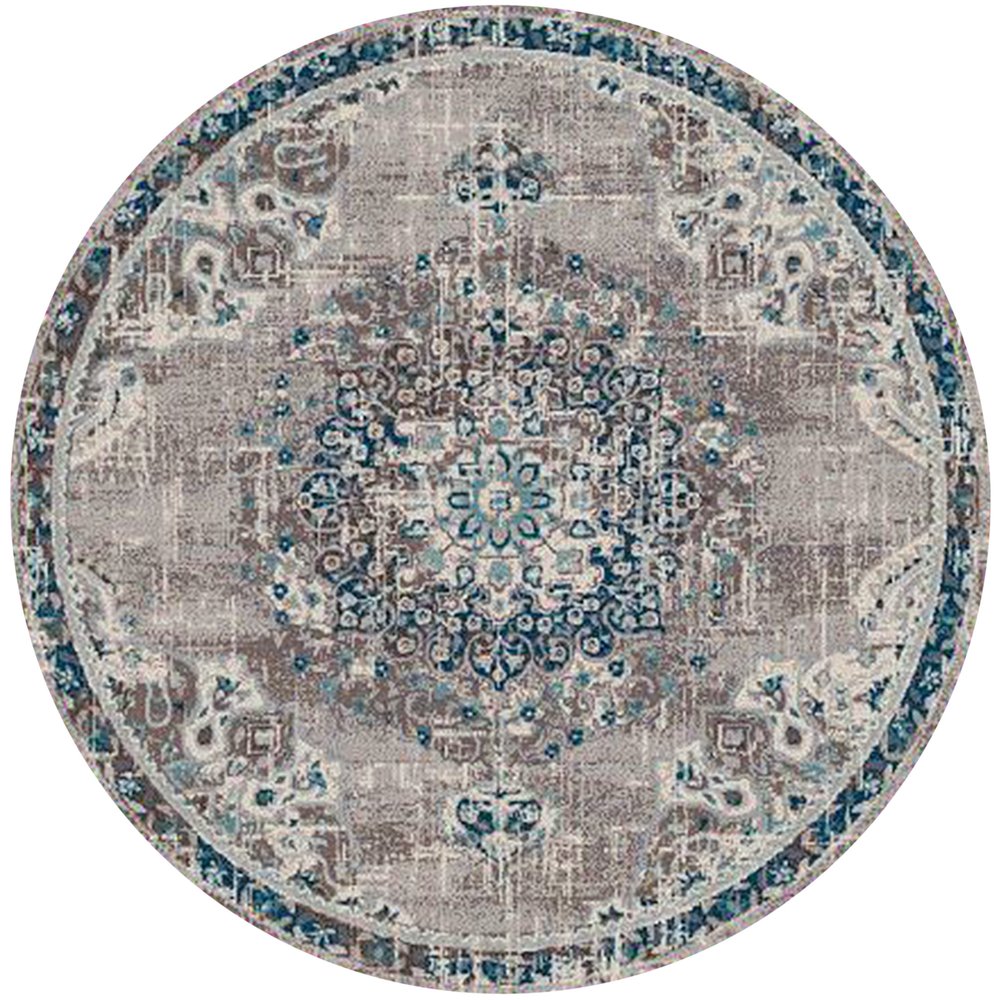 5' X 7' Teal Gray And Ivory Area Rug