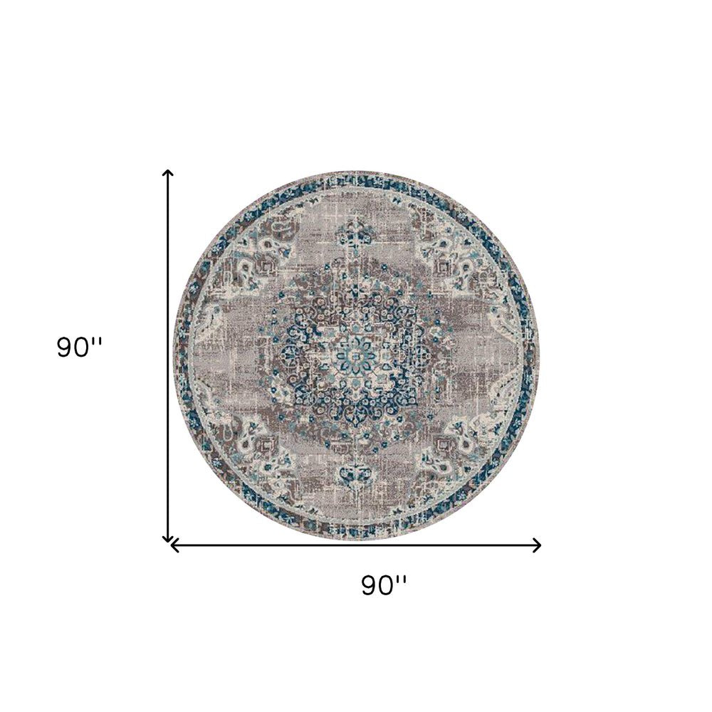 5' X 7' Teal Gray And Ivory Area Rug