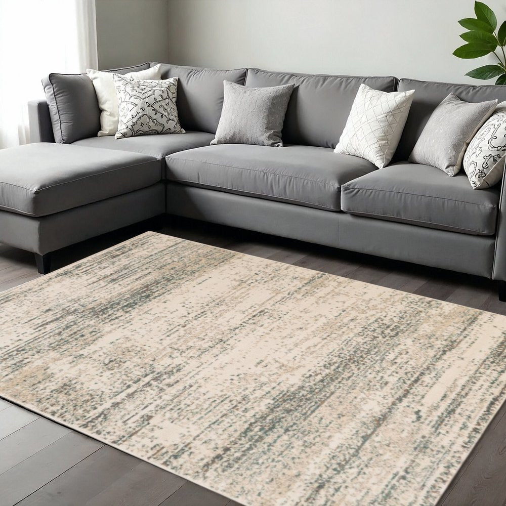 5' X 8' Ivory And Gray Abstract Area Rug
